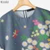 ZANZEA Blusa feminina casual de verão com decote redondo e manga curta floral
