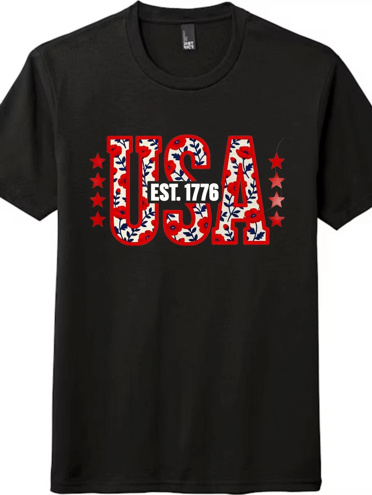 Unisex USA EST. 1776 Floral Gift kids boys T-Shirt Patriotic 4th of July Graphic kids boy kids boy tee 100