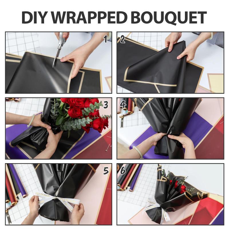 20 Sheets Gilt Edge Wrapping Paper Flowers Gift Wrapping Material Korean Style Birthday Wedding Florist DIY Wrapping Paper