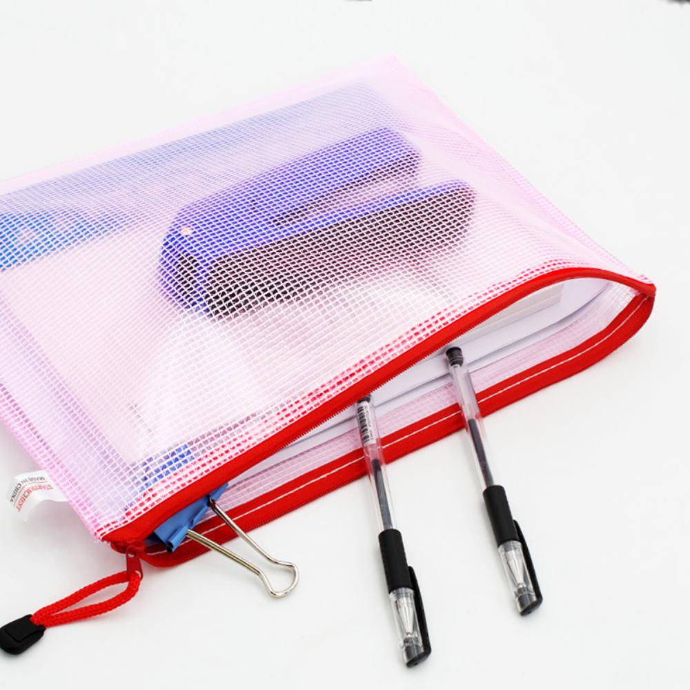 SML PVC Gridding Waterproof Zip Bag Pocket Folder Pouch Filing for Document Pen Filing Stationery Organizer Office School Supply