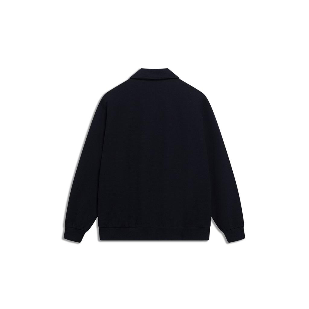 Li-Ning Sports Fashion Series Solid Color Letter Logo Embroidery Polo Pullover Long Sleeve Sweatshirt Unisex Tops Black AWDT589-2