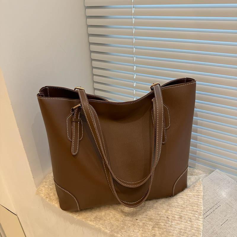 Chic Large Capacity Tote Bag With French Style In Black Khaki And Brown Colors For Trendy Women