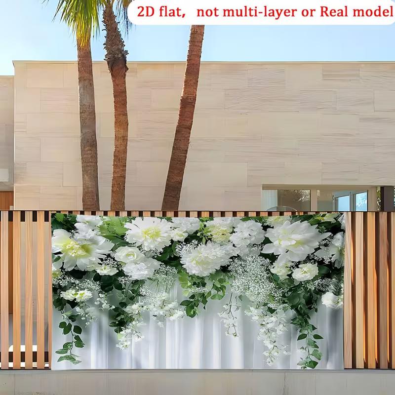 2D White Hydrangea & Green Leaves Backdrop Curtain Style Floral Background for Photoshoot
