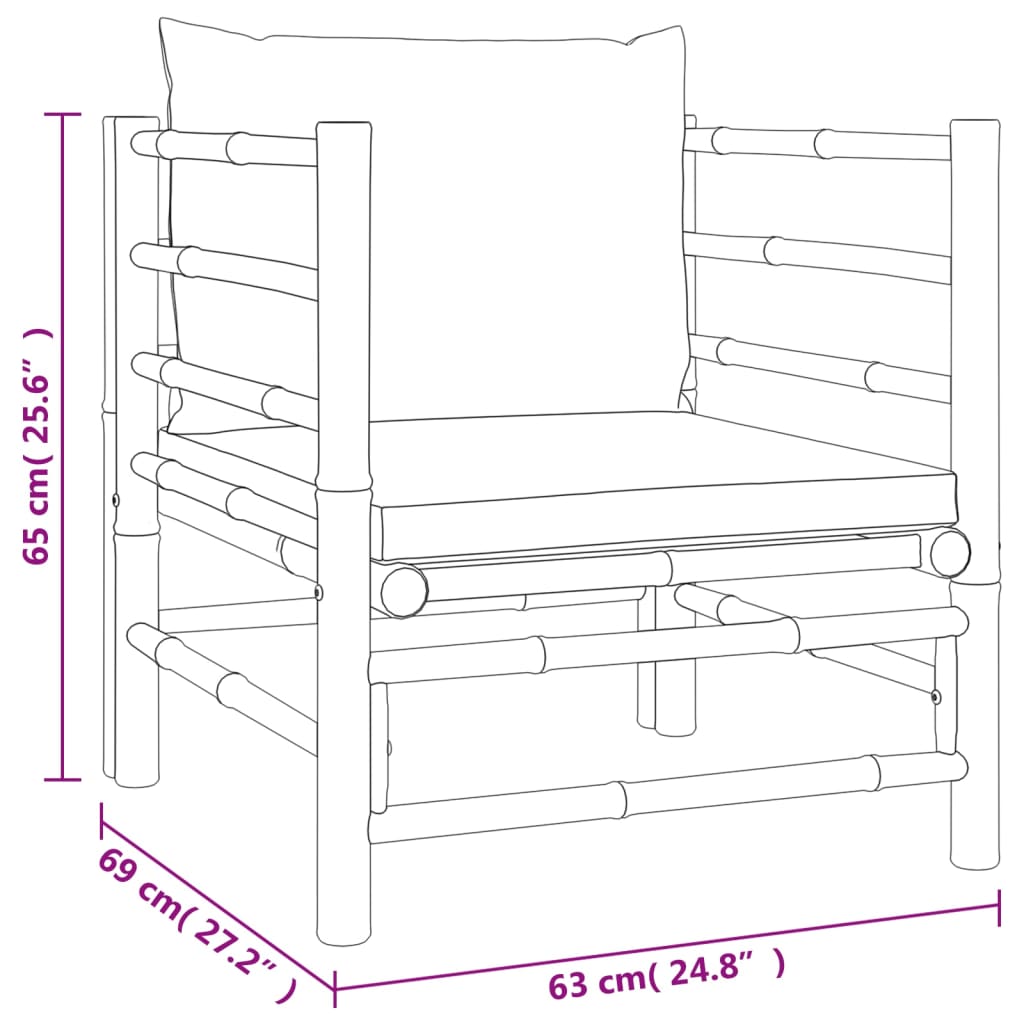 Vidaxl 5-Cz. Garden Furniture Set, Light Grey Cushions, Bamboo