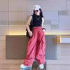 Summer Girls'  Hip Hop Joggers Pants Girls Cargo Pants Teenage Straight Trousers High Waist Vintage Casual Streetwear Baggy Pants