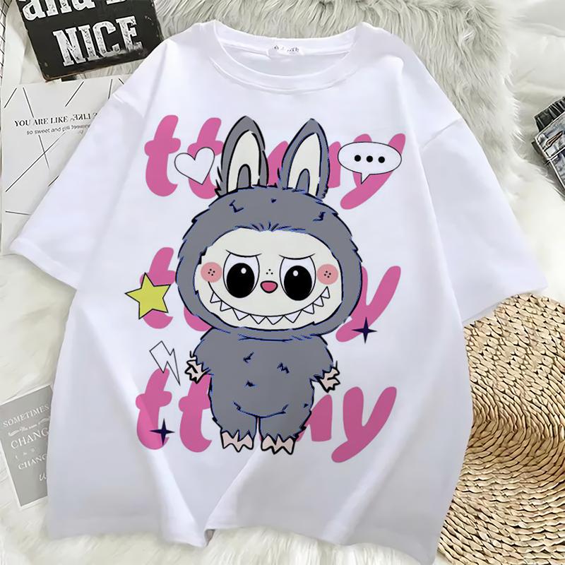 Labubu Cute 3D Print Women T-shirt Girl Short-Sleeved Versatile Casual Trend Clothes