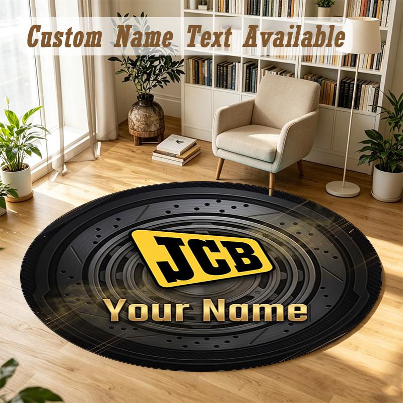 Round Rug Custom NameJCB Pattern Non Slip Carpet Home Floor Decor