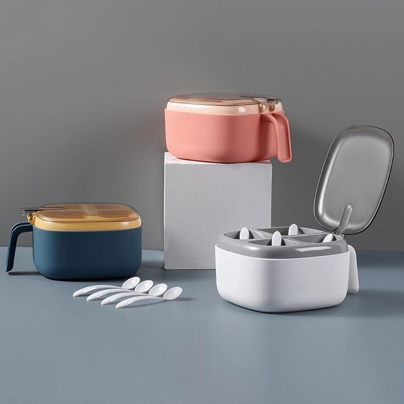 Multi Functional Four Grid Integrated Transparent Condiment Box Detachable Condiment Storage Tank Dust-Proof Kitchen Supplies