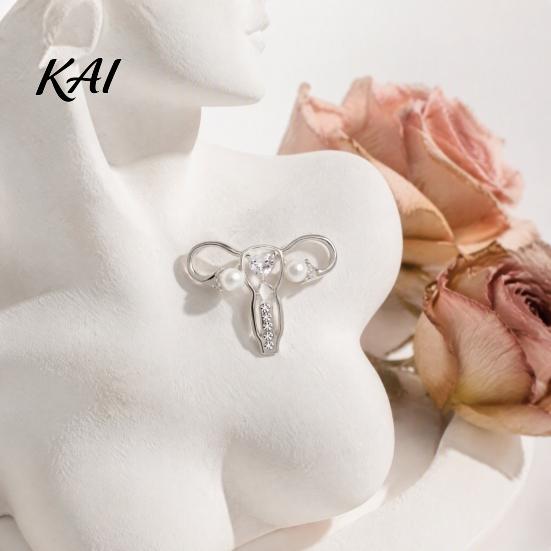 Alloy Brooch Pin Uterus with Rhinestone Faux Pearl, Human Organ Lapel Pin, Pearl Embellished Hollow Shaped Jewelry for Coats Sweaters Scarves