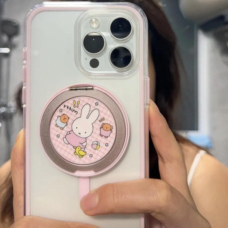 Kawaii Miffy MagSafe Magnetic Phone Holder Cute Pink Cartoon 360° Rotatable Stand for IPhone Durable with Strong Magnetic Base