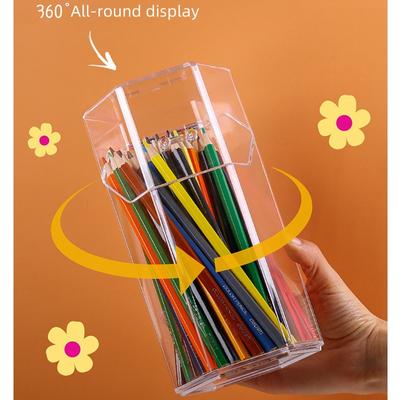 Tabletop Clear Pencil Holder with Lid Storage Box Dustproof Student Office Desk Organizer