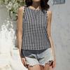 Women’s Sleeveless Round Neck Plaid Button Down Casual Vest Top with Gingham Pattern and Relaxed Fit for Everyday Wear