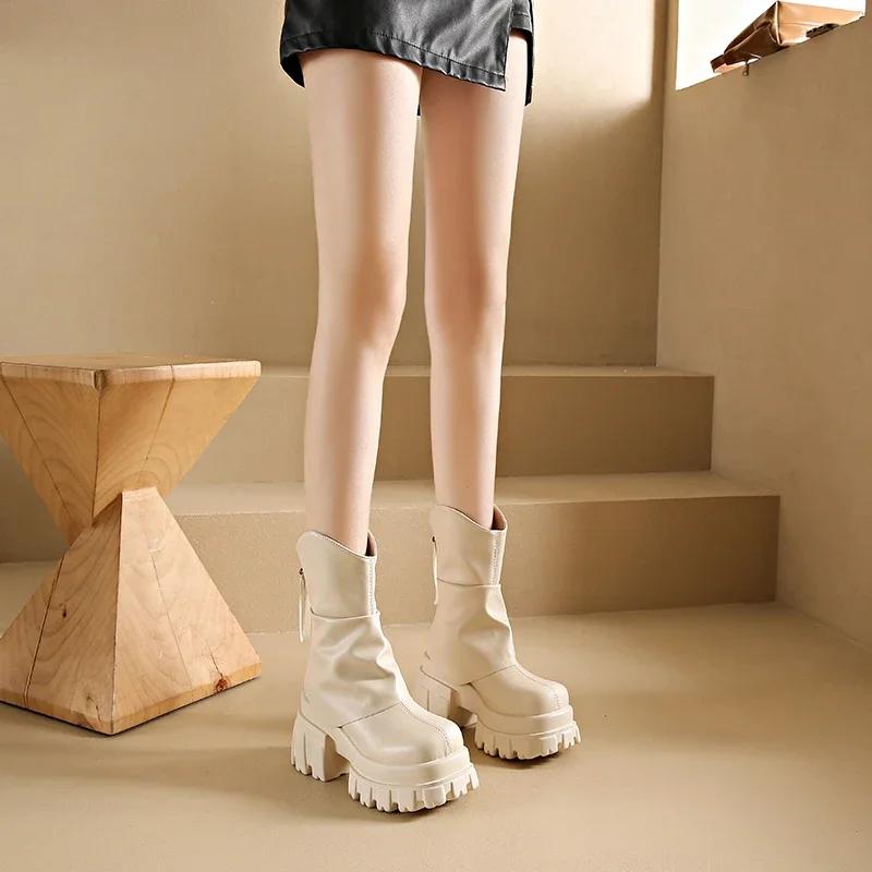 Zvýšení platformy Ženy Kotníkové boty Móda Zadní část Zipy Boty Podzim Zima Silný podpatek Protiskluzové Dámské Krátké kozačky