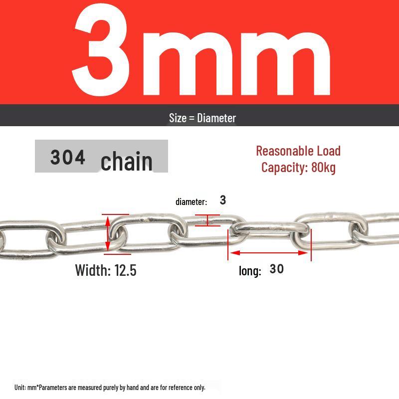 304 Stainless Steel Dog Chain - Available in Thicknesses: 1.2mm to 12mm