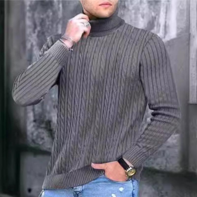 

Fashion 2025 Autumn and Winter Men s Solid Color Turtleneck Sweater Twisted Pullover Base Knit Sweater XXXL серый