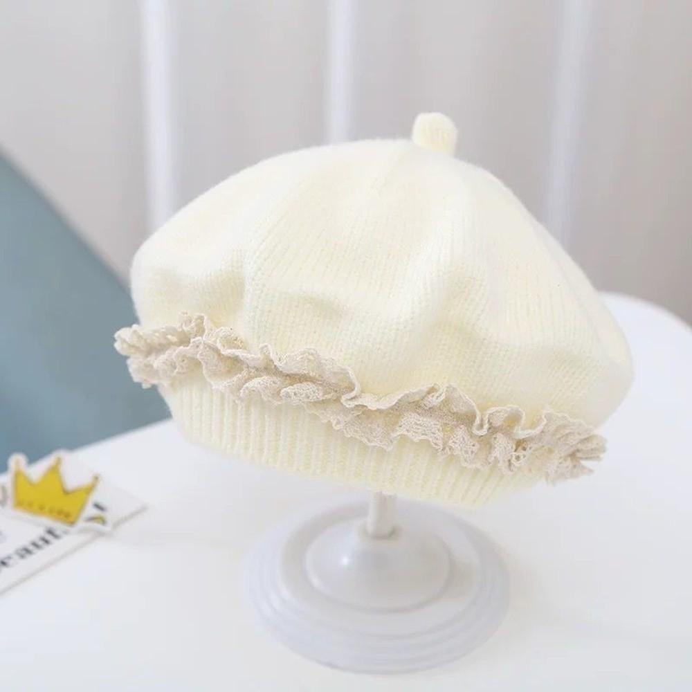 Soft Cotton Baby Beret Hat Lace Ruffled Pullover Hat Fashion Knitted Hat For Toddlers