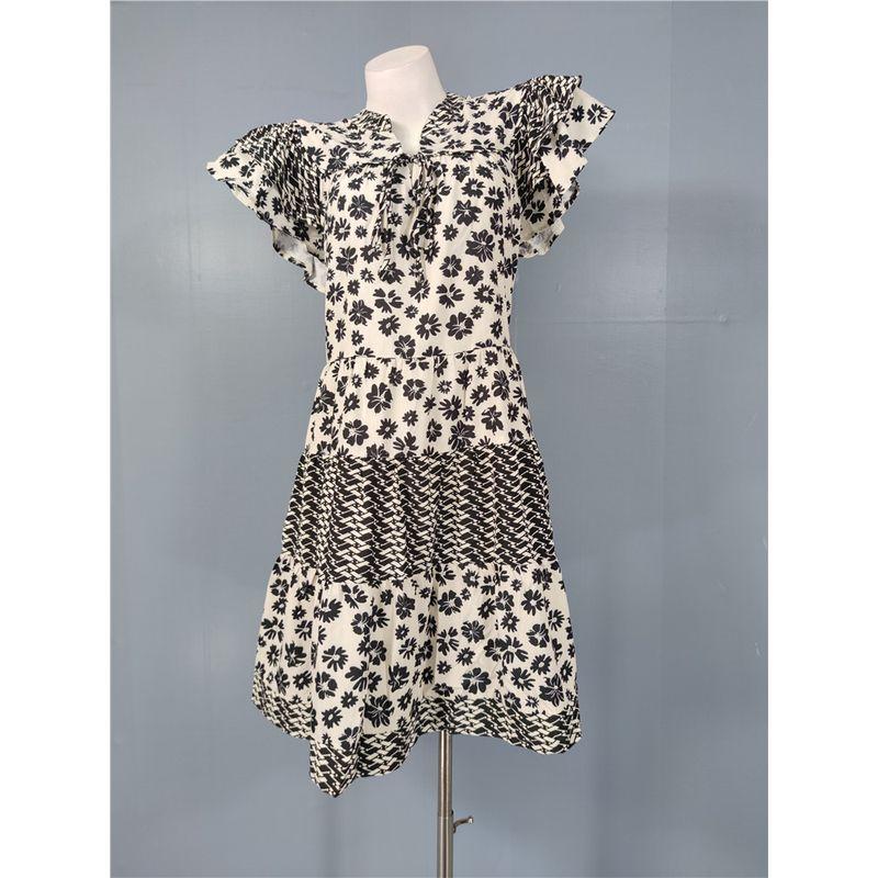 

Foreign Trade Order Vo Lady Sweet Exquisite Print Summer New Strap V-neck A Word Big Hemline Flying Sleeves Dress White L