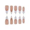 24 Stuks Franse Witte Strik Tip Press-On Nagels Vrouwen Lange Puntige Acryl Nagels Kunst Zoete Edgy Stijl
