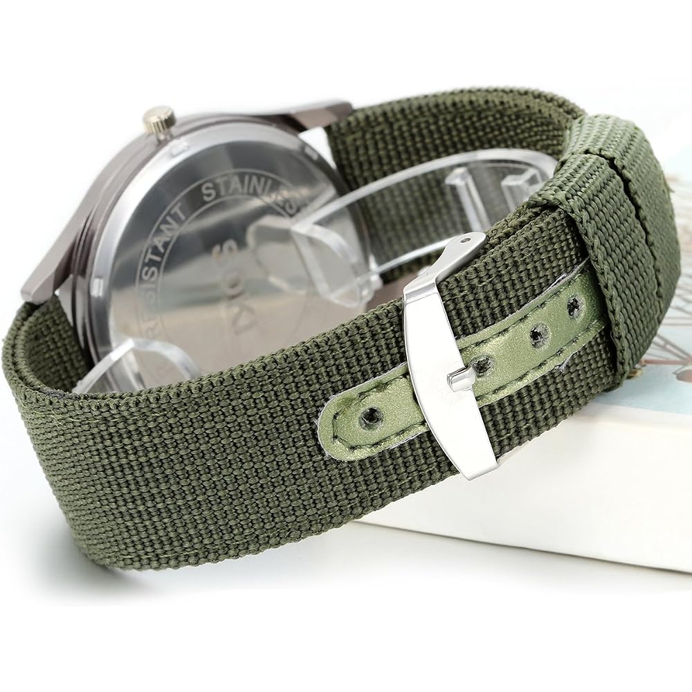 Men's Antique Calendar Waterproof Sports Watch Analog Display Nylon Strap Green 12/24 Hour Quartz