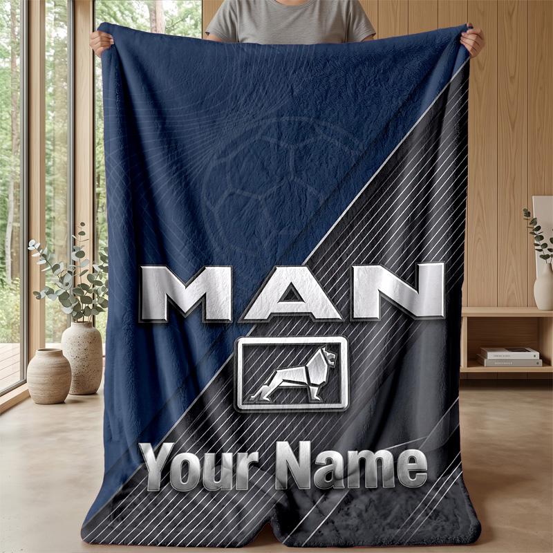 MAN Truck Custom Flannel Throw Blanket Print Your Name Text Soft Warm Blanket Holiday Present