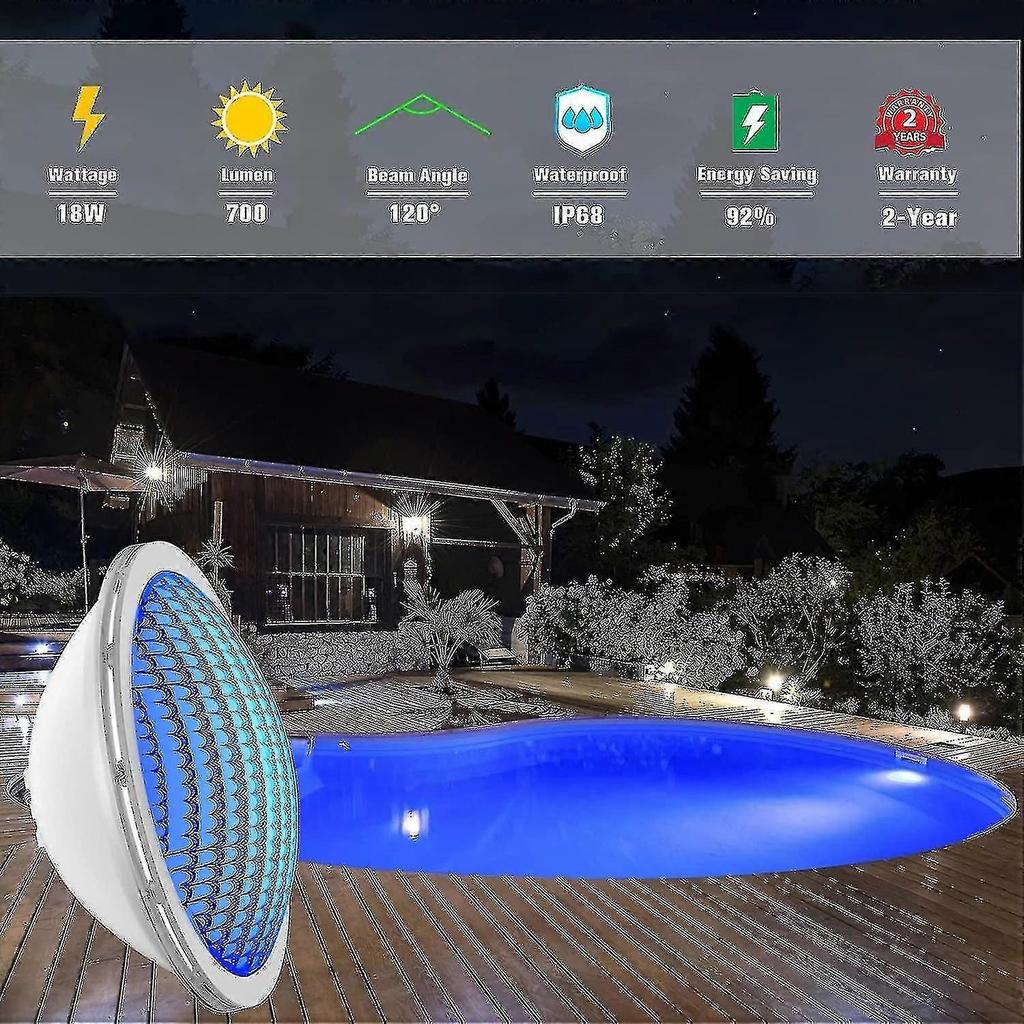 Foco LED Par56 para Piscina, Foco LED para Piscina de 18W, Lámparas LED para Piscina Luz Sumergible Azul Puro, 600lm, Ángulo de Haz 120°, IP68 Estanque, 12V CA/CC - JXLGV