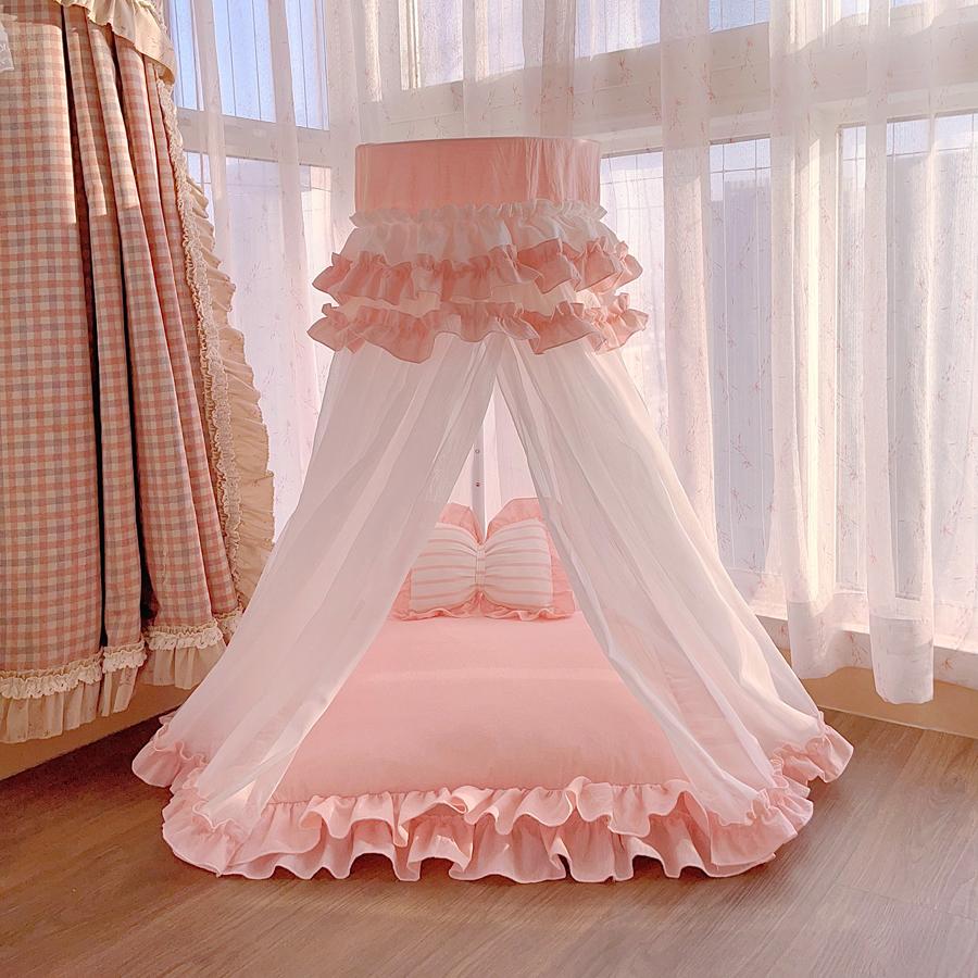 Cute Soft Mesh Pet Tent Washable Dog Mosquito Net Princess Style Teddy House for Small Breeds All-Season Cozy Shelter for Puppie