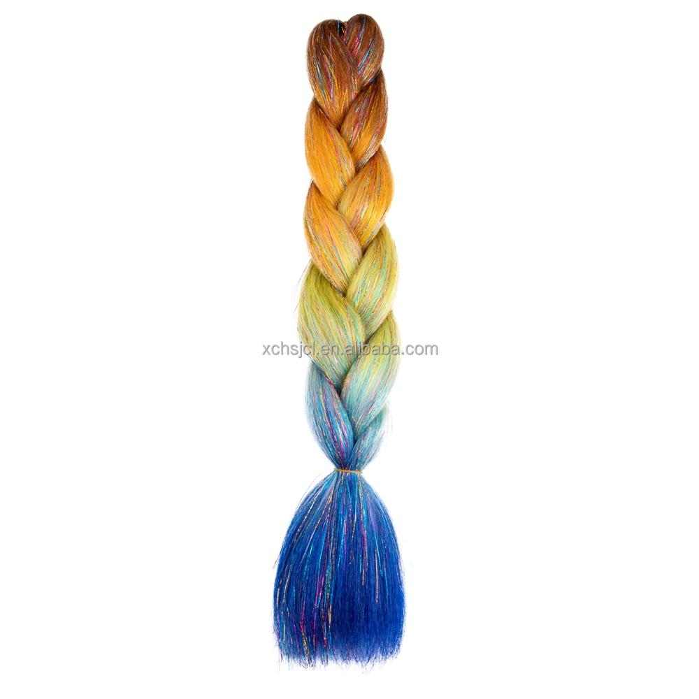 Customized Soft Heat Resistant Fiber Festival Ombre Pure 2 3 4 5 Tone Color Tinsel Glitter Jumbo Braiids