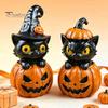 Creative Gift for Halloween Lovers Black Cat & Pumpkin Resin Ornaments, Cute Desktop Figurines, Artistic Craft Collectibles Cartoon And Statue