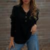 Women's Long Sleeve Sweater with Button Down Collar Loose Fit Color Casual Pullover