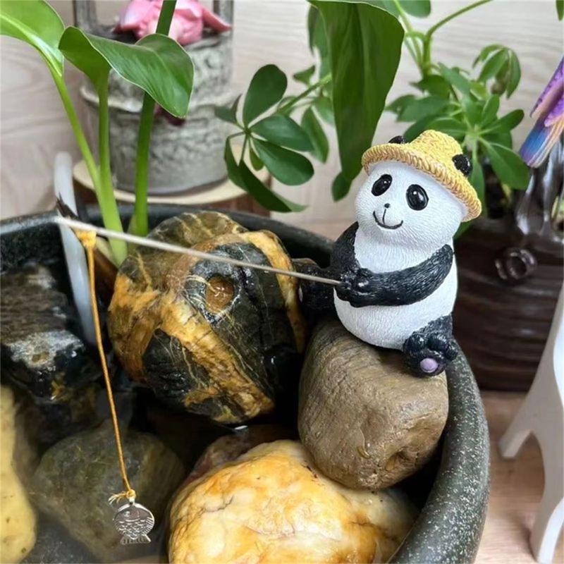 Funny Frogs Panda Fishing Statue for Garden Outdoor Decors Resins Animal Miniature Figurine Landscape Sculpture Ornament