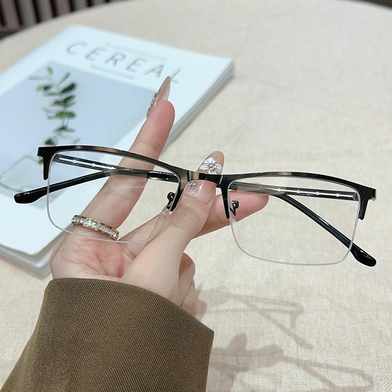 2025 New Fashionable Semi-rimless Myopia Glasses Openwork Temple Arms Unisex Business Minus Diopter Eyeglasses 0 To -4.0