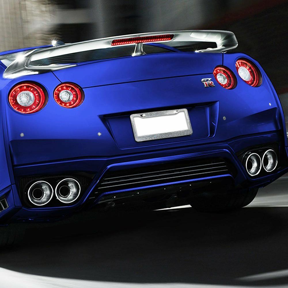 Universal Silver Diamond Bling Glitter Crystal Rhinestone Holder Bracket Portable Stainless Steel Car License Plate Frame Cover