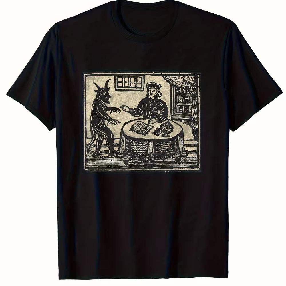 Devil Descartes Summons Terrifying Beauty Wooden Pole Printed Tshirt Unisexs Summer Tshirt Unisexs Gothic Pattern Shirt