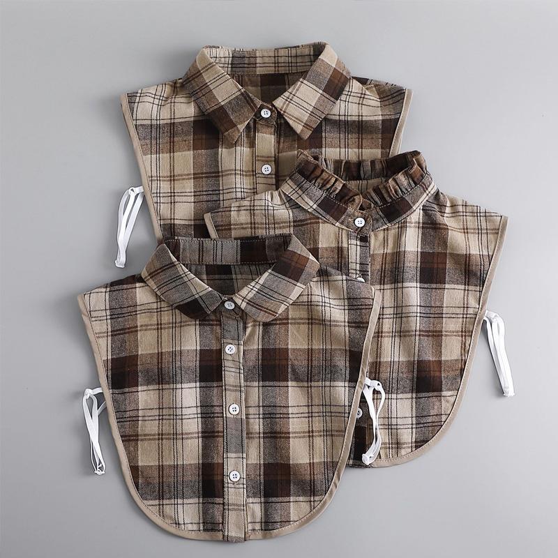 1Pc Fake Collar Leisure Travel Checkered Various Tops Maillard Elegant Brown Tones Sweater Inner Layer Shirt Lining