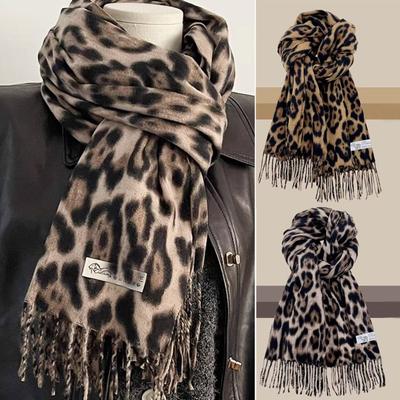 Windproof Winter Warm Scarf Leopard Lady Scarves Wraps Fashion Tassels Shawl  Neck Warmer