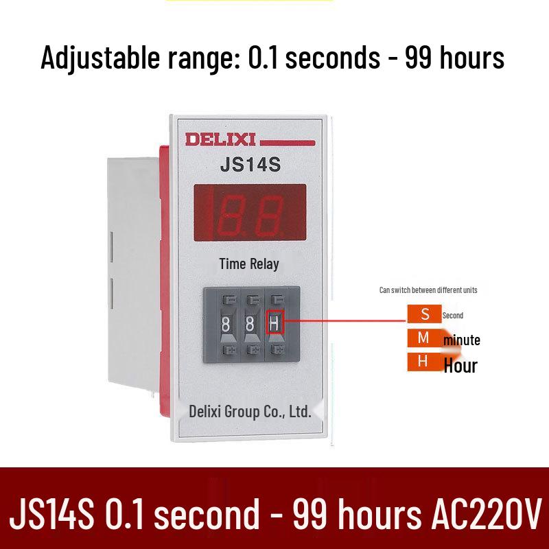 Delixi JS14S Digital Time Relay, 0.1S-9999H, 220V/380V Controller