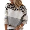 Autumn and Winter New Women's Knitted Sweater Leopard Print Round Neck Casual Sweater Warm Pullover Long Sleeved Sweater
