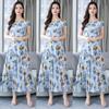 Broken Flowers Swing Over the Knee and Look Thin, Super Fairy Popular Long Dress, New Round Neck Short-sleeved Thin Women's Long Dress
