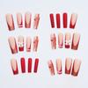 French-Bow Nail Tips 24 Pieces Red Matte Finish Wearable Nails For Christmas And Party