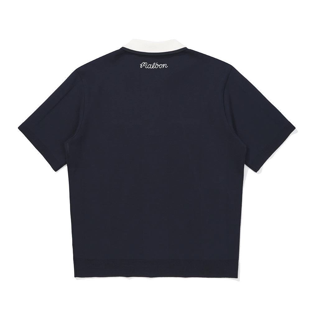 MALBON GOLF Essential Short Sleeve Polo Knit T-Shirt Navy (Man)