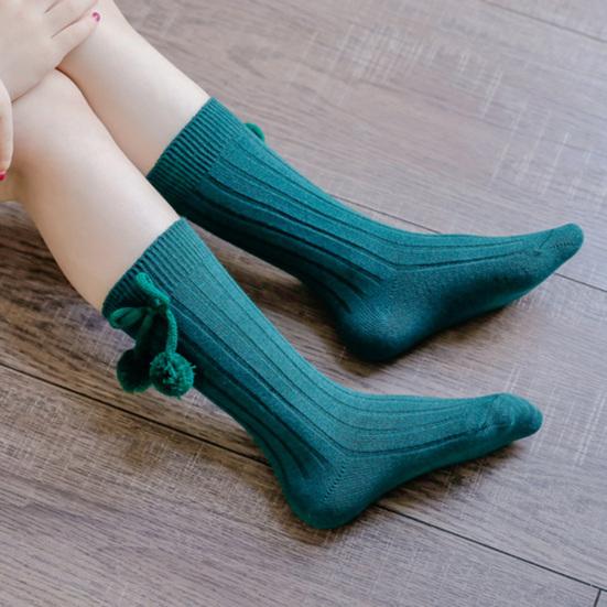 1 Pair Baby Socks Two Balls Knitted Autumn Winter Elastic Opening Middle Tube Toddler Girls Socks for Home