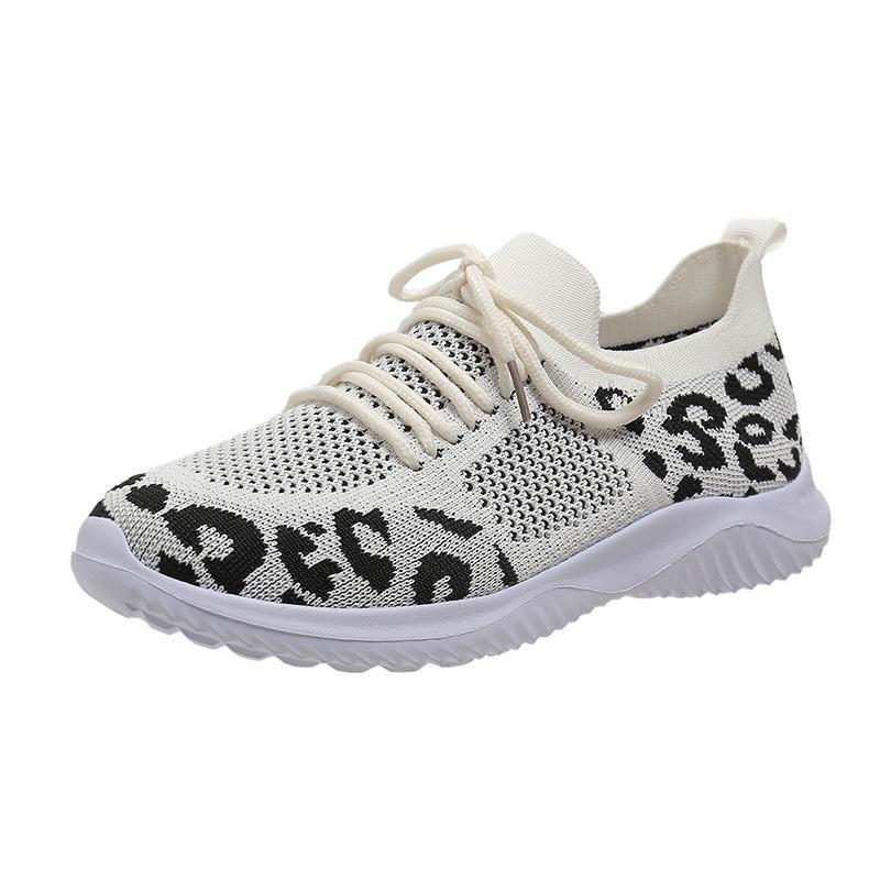 Women's shoes spring new leopard print fly-woven flat-bottom mesh casual sports single shoes women
