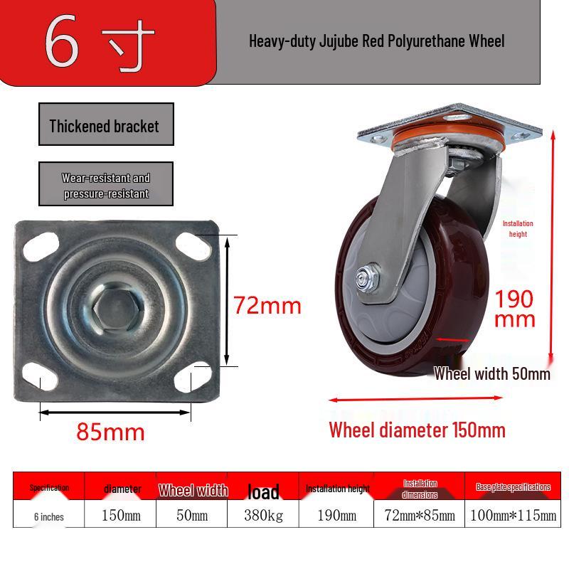 Heavy-Duty Silent Hand Truck Wheels - 4/5/6/8 Inch Double Ball Bearing, Wear-Resistant, Dark Red