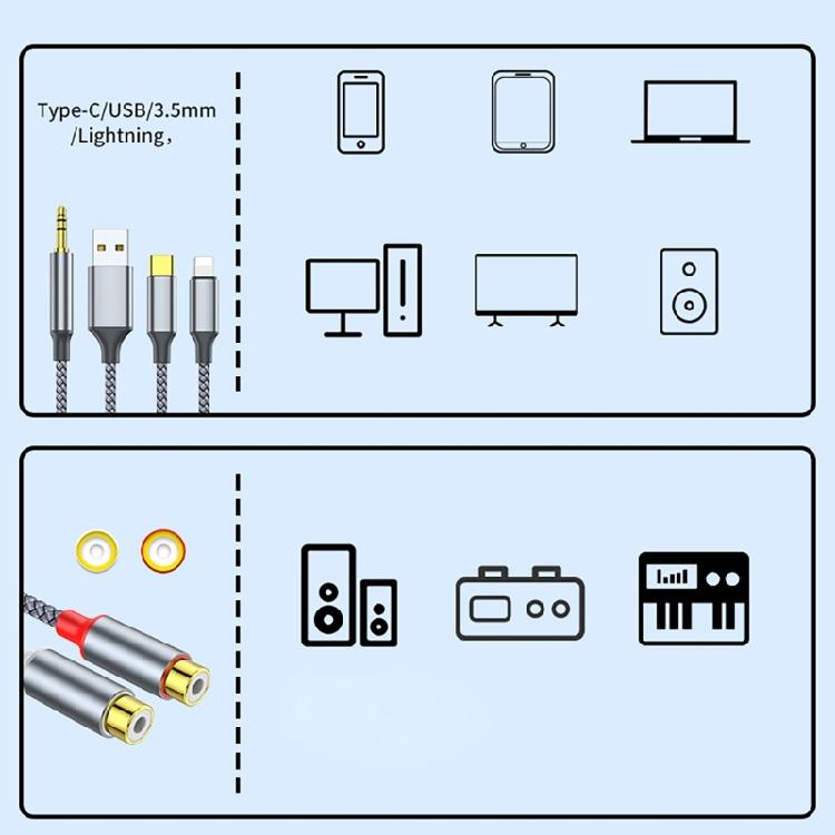 Auditory Connector 3.5mm, USB TypeC To 2RCA Cable for Seamlessly Auditory Device Integration Connection Cable