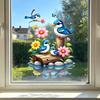 Watercolor Bird Window Sticker Cartoon Blue Birds Flowers Butterflies Double Sided Static Cling