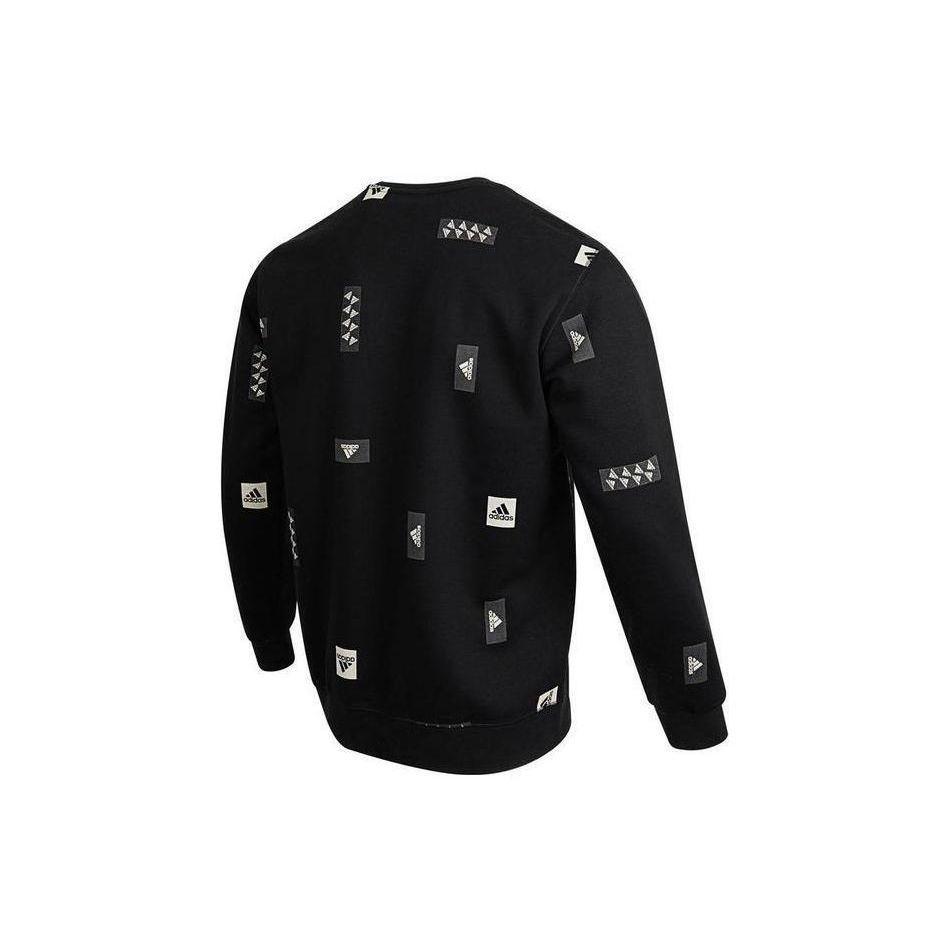 adidas FW22 Multi Logo Crew Neck Sweatshirt Loose Comfort Casual Sportswear Pullover Tops Men Black HN8982