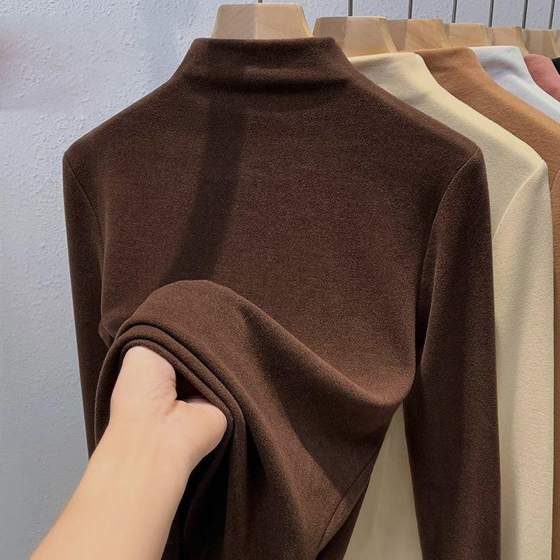High-Neck Ribbed Thermal Base Shirt For Women Winter Warm Underwear Brushed And Thickened Women T-Shirt