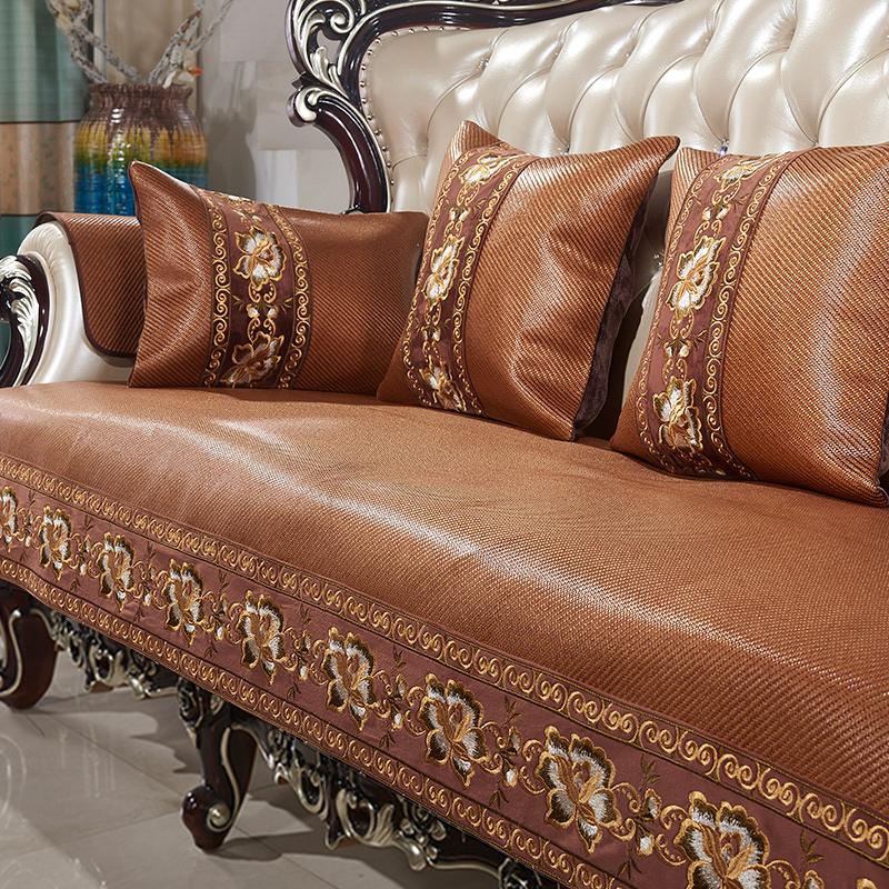 

Летний прохладный чехол для дивана из ткани Ice Rattan с жаккардовым краем, противоскользящая подушка для дивана, украшение для гостиной, коврик из ротанга, чехол 50x60