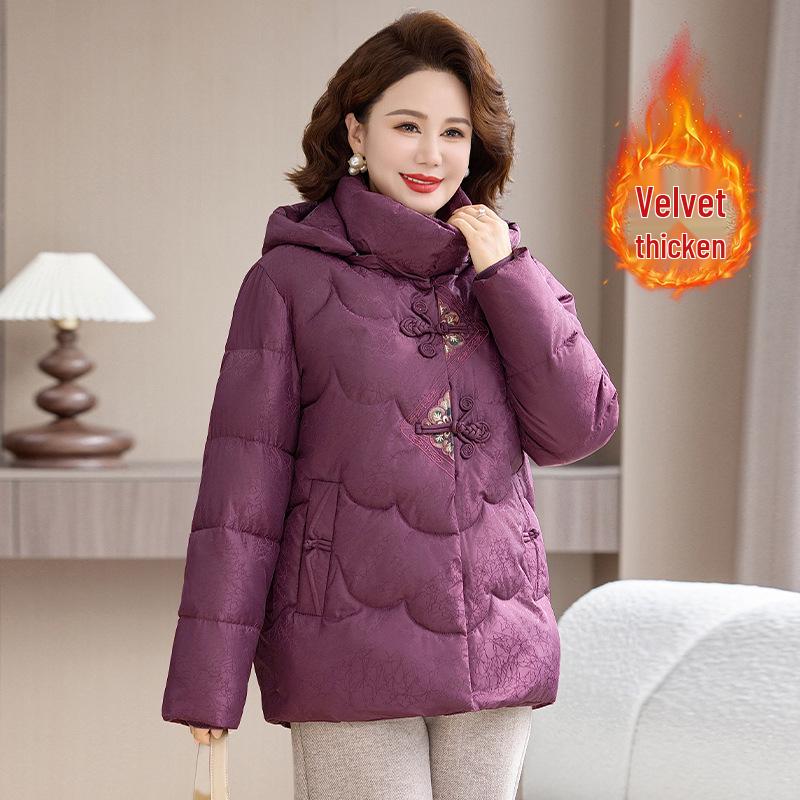 

Chic Winter Velvet Jacket for Women - Thickened Cotton, National Style, Perfect for Middle-Aged & Elderly 4XL (Recommended 135-150 lbs)