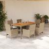 VidaXL 7pcs Beige Rattan Acacia Garden Dining Set and Cushions, Outdoor Dining Set, Furniture of 3278684